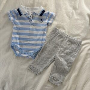 3-6M Laura Ashley Blue and White Striped Baby Polo Set
